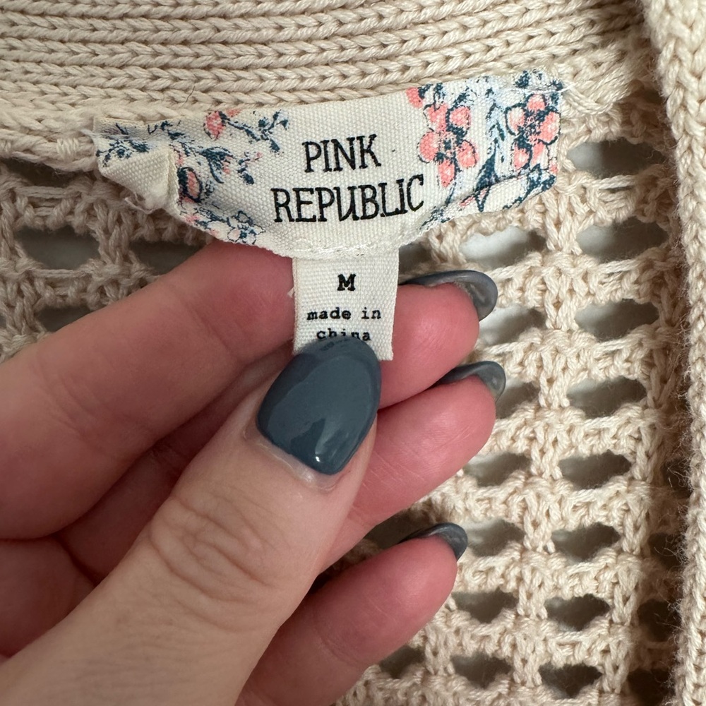 Pink Republic Cream Open-Knit Cardigan Sweater - Picture 2 of 5